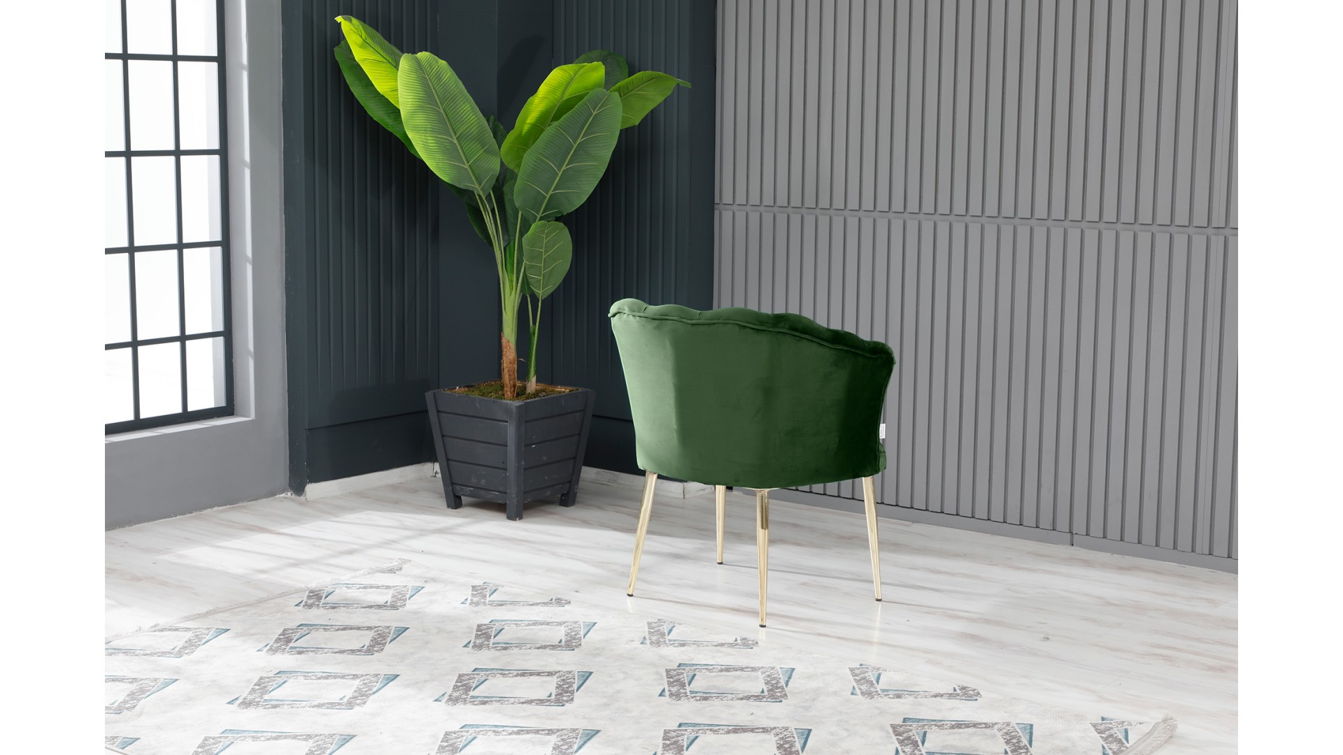 Papatya Tekli Berjer Babyface Kumaş Metal Gold Ayak Yeşil