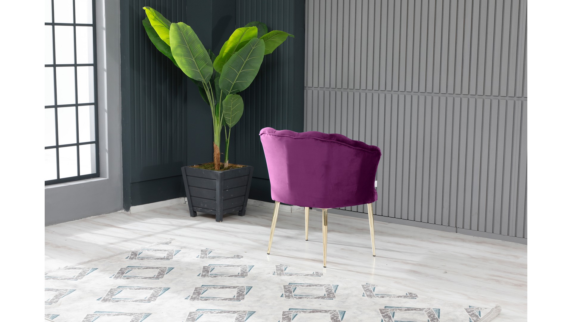 Papatya Tekli Berjer Babyface Kumaş Metal Gold Ayak Mürdüm