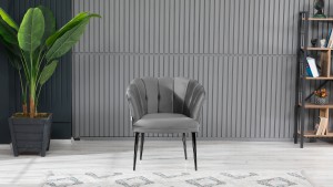 Papatya Tekli Berjer Babyface Kumaş  Siyah Metal Ayak Gri