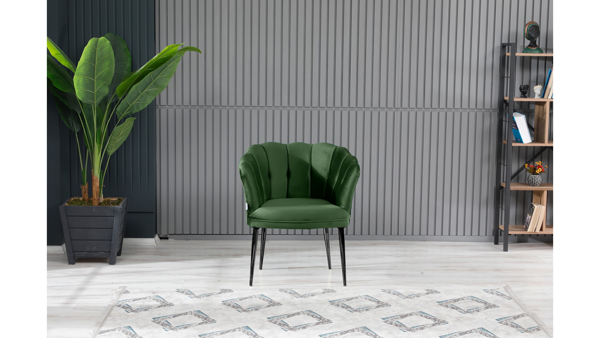 Papatya Çay Seti Koltuk Takımı Babyface Kumaş Siyah Metal Ayak Yaşil