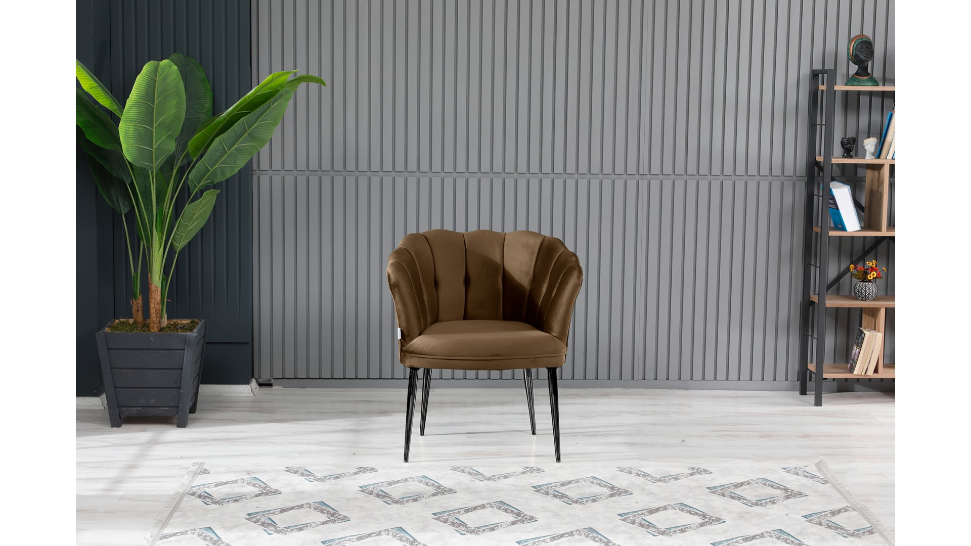 Papatya Çay Seti Koltuk Takımı Babyface Kumaş Siyah Metal Ayak Kahve