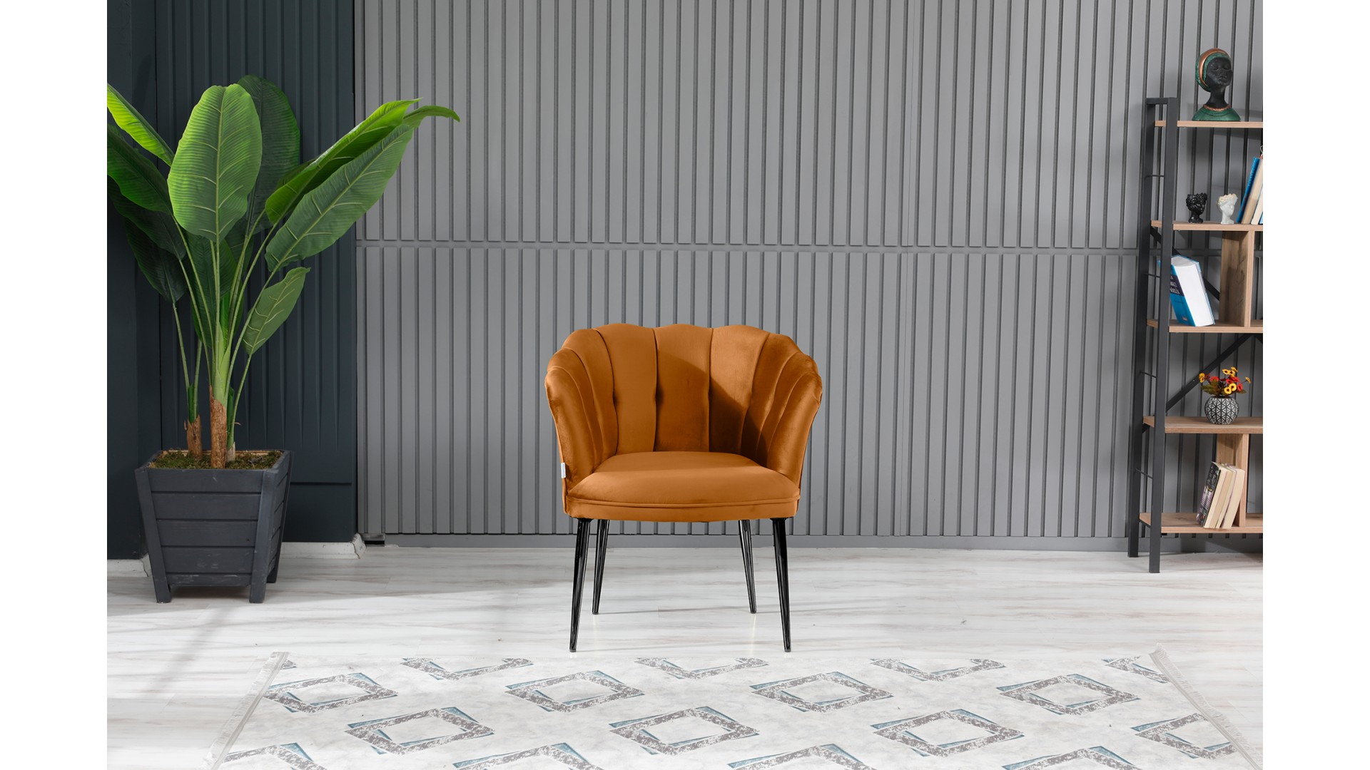 Papatya Çay Seti Koltuk Takımı Babyface Kumaş Siyah Metal Ayak Kiremit