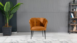 Papatya Çay Seti Koltuk Takımı Babyface Kumaş Siyah Metal Ayak Kiremit