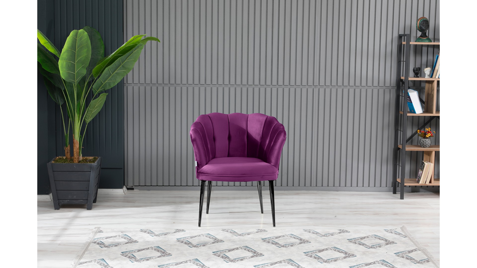 Papatya Çay Seti Koltuk Takımı Babyface Kumaş Siyah Metal Ayak Mürdüm