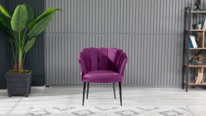 Papatya Çay Seti Koltuk Takımı Babyface Kumaş Siyah Metal Ayak Mürdüm