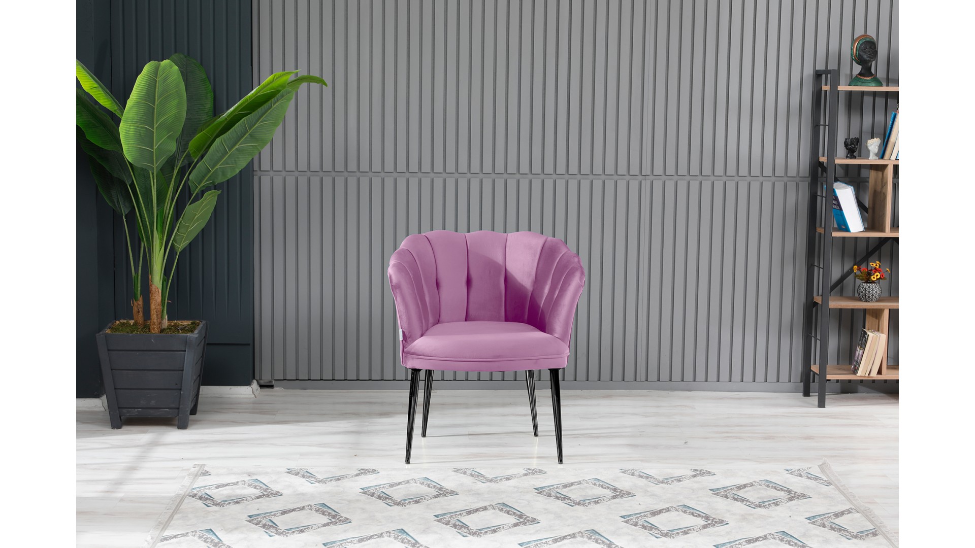 Papatya Çay Seti Koltuk Takımı Babyface Kumaş Siyah Metal Ayak Pembe