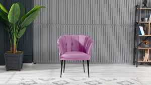 Papatya Çay Seti Koltuk Takımı Babyface Kumaş Siyah Metal Ayak Pembe