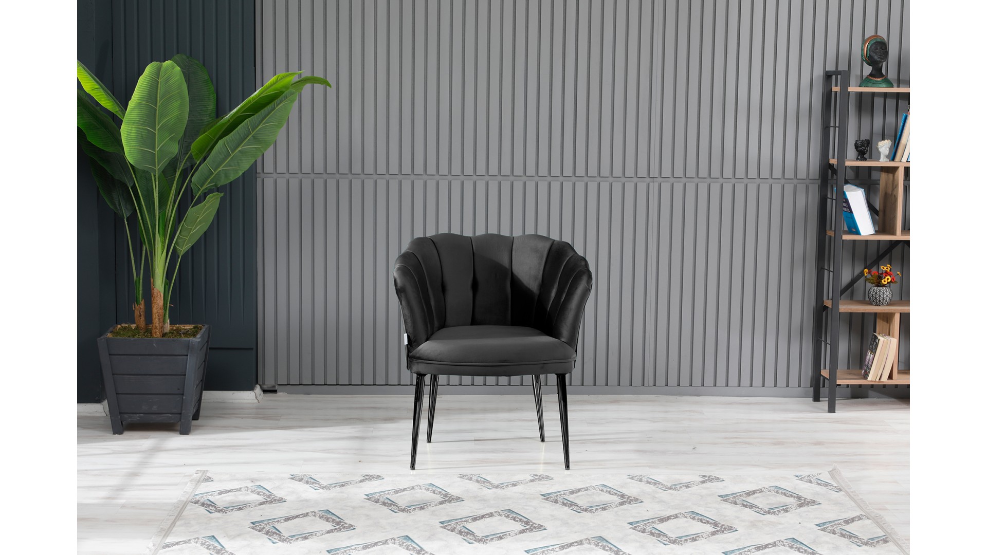 Papatya Çay Seti Koltuk Takımı Babyface Kumaş Siyah Metal Ayak Siyah