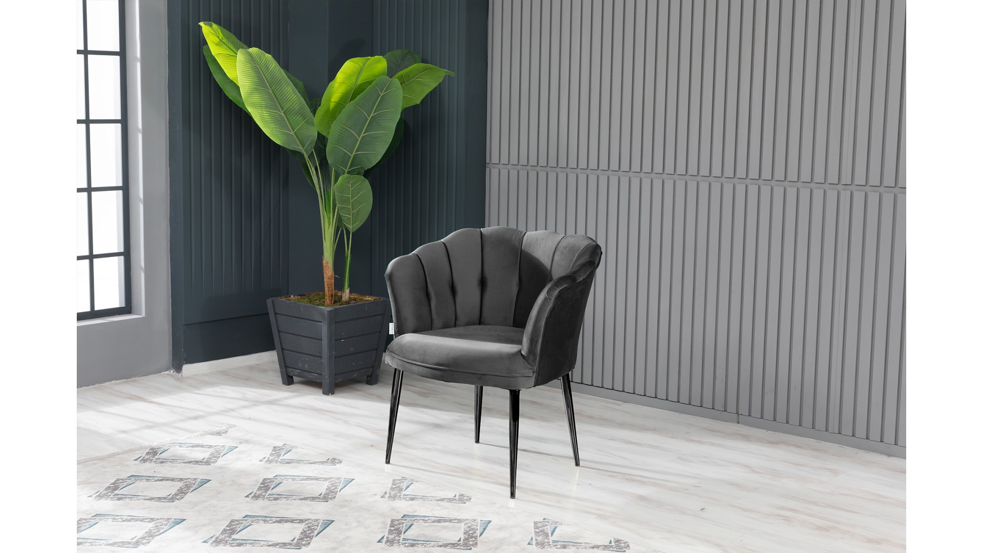 Papatya Çay Seti Koltuk Takımı Babyface Kumaş Siyah Metal Ayak Füme