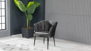 Papatya Çay Seti Koltuk Takımı Babyface Kumaş Siyah Metal Ayak Füme