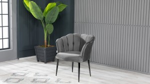 Papatya Tekli Berjer Babyface Kumaş  Siyah Metal Ayak Gri