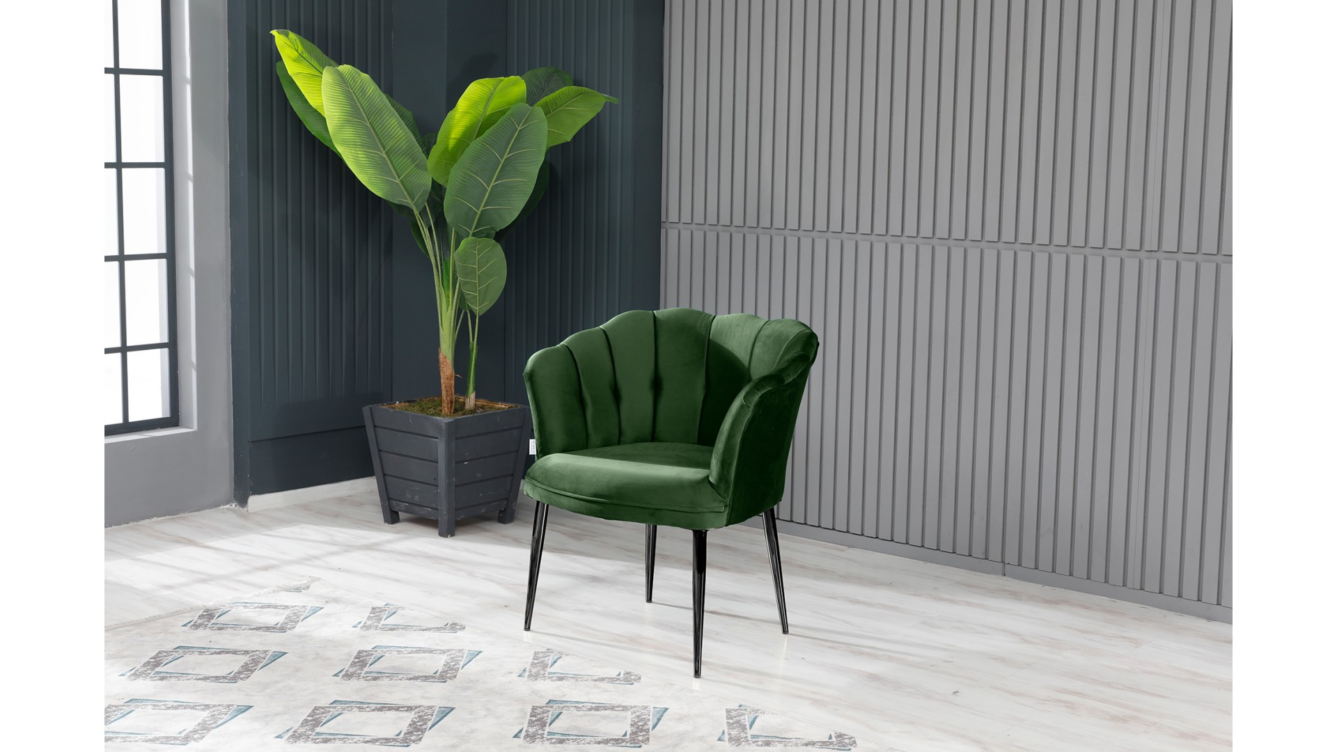 Papatya Çay Seti Koltuk Takımı Babyface Kumaş Siyah Metal Ayak Yaşil