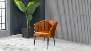 Papatya Çay Seti Koltuk Takımı Babyface Kumaş Siyah Metal Ayak Kiremit