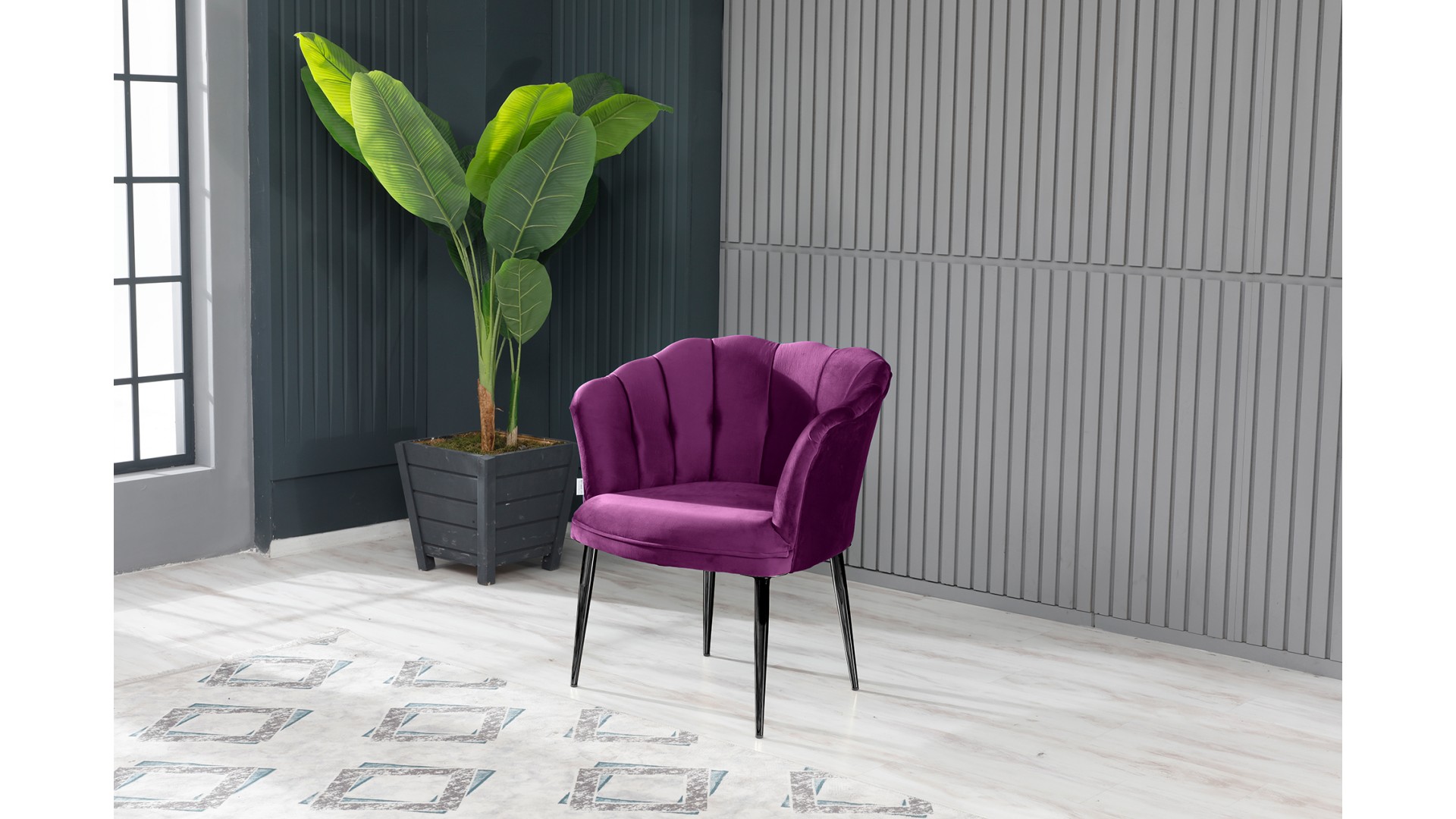 Papatya Çay Seti Koltuk Takımı Babyface Kumaş Siyah Metal Ayak Mürdüm