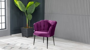 Papatya Çay Seti Koltuk Takımı Babyface Kumaş Siyah Metal Ayak Mürdüm