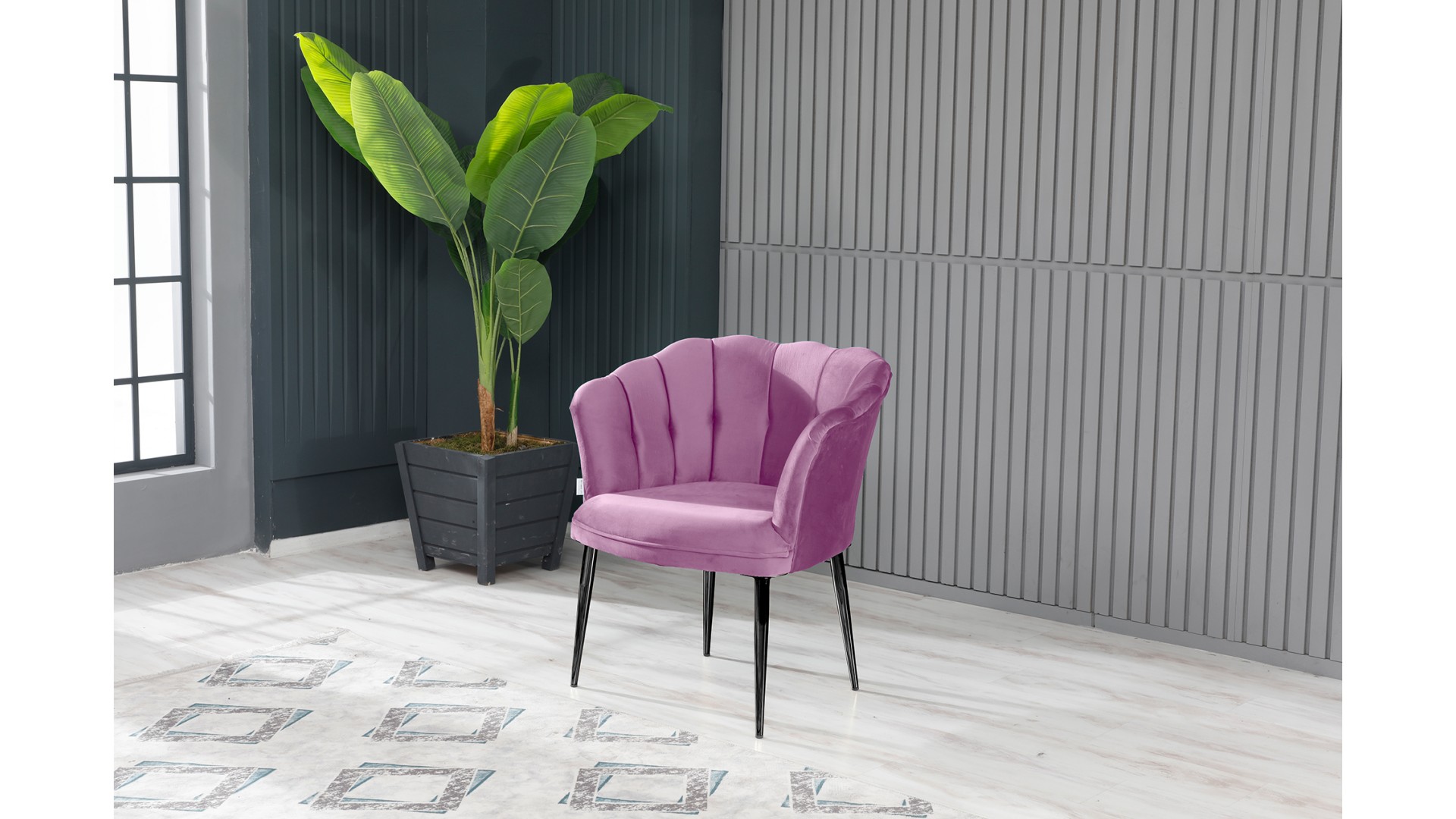 Papatya Çay Seti Koltuk Takımı Babyface Kumaş Siyah Metal Ayak Pembe