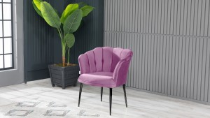 Papatya Çay Seti Koltuk Takımı Babyface Kumaş Siyah Metal Ayak Pembe