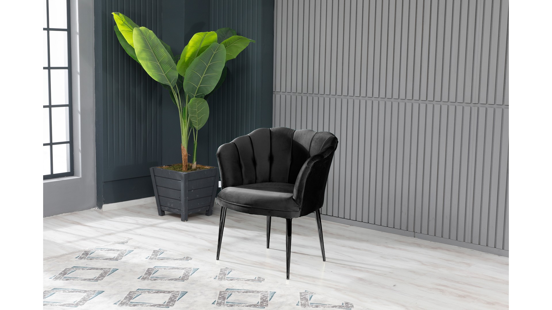 Papatya Çay Seti Koltuk Takımı Babyface Kumaş Siyah Metal Ayak Siyah