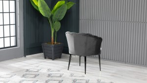 Papatya Tekli Berjer Babyface Kumaş Siyah Metal Ayak Füme