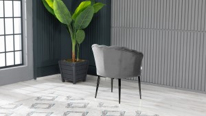 Papatya Tekli Berjer Babyface Kumaş  Siyah Metal Ayak Gri