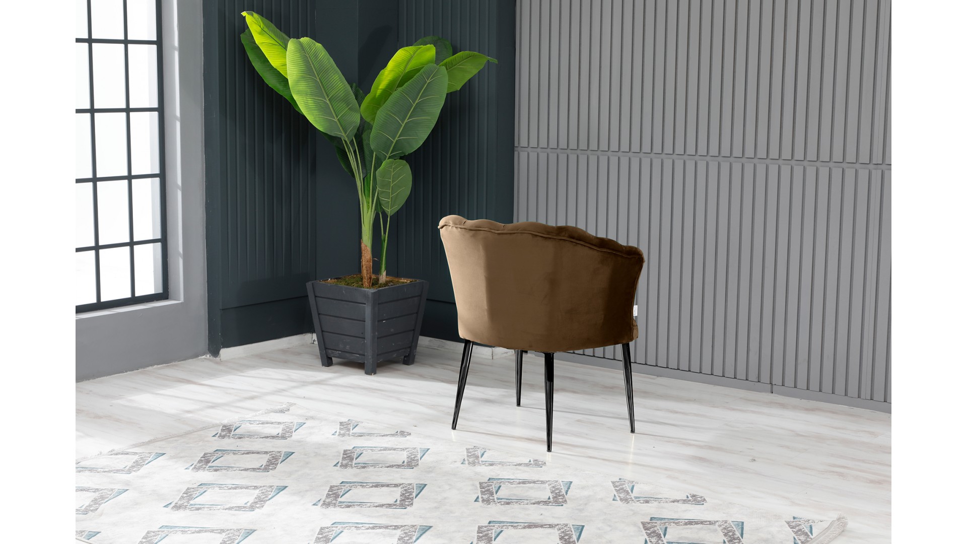 Papatya Tekli Berjer Babyface Kumaş  Siyah Metal Ayak  Kahve