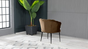 Papatya Tekli Berjer Babyface Kumaş  Siyah Metal Ayak  Kahve