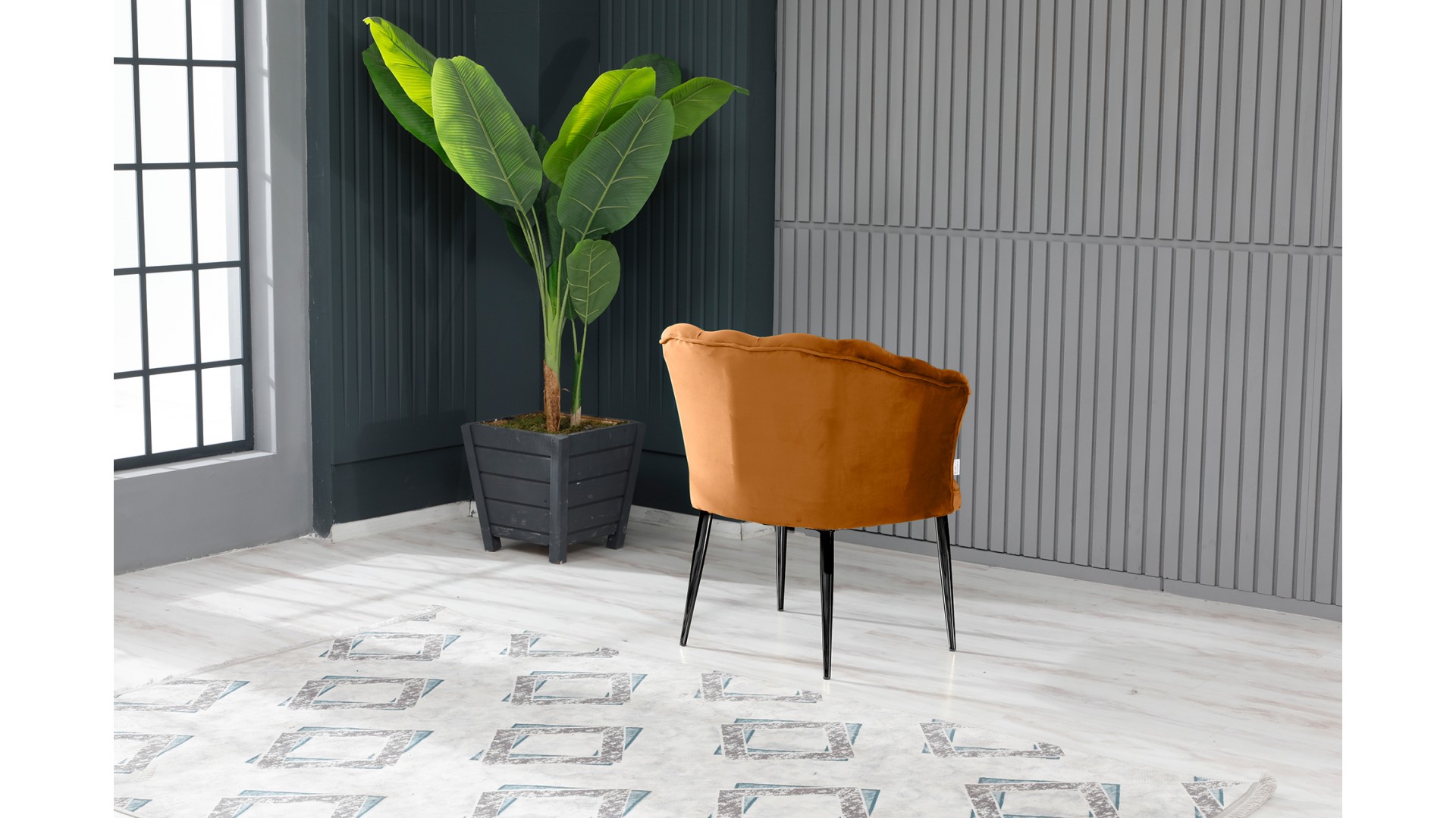 Papatya Tekli Berjer Babyface Kumaş Metal Siyah Metal Ayak Kiremit