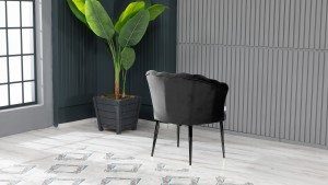 Papatya Tekli Berjer Babyface Kumaş Siyah Metal Ayak Siyah