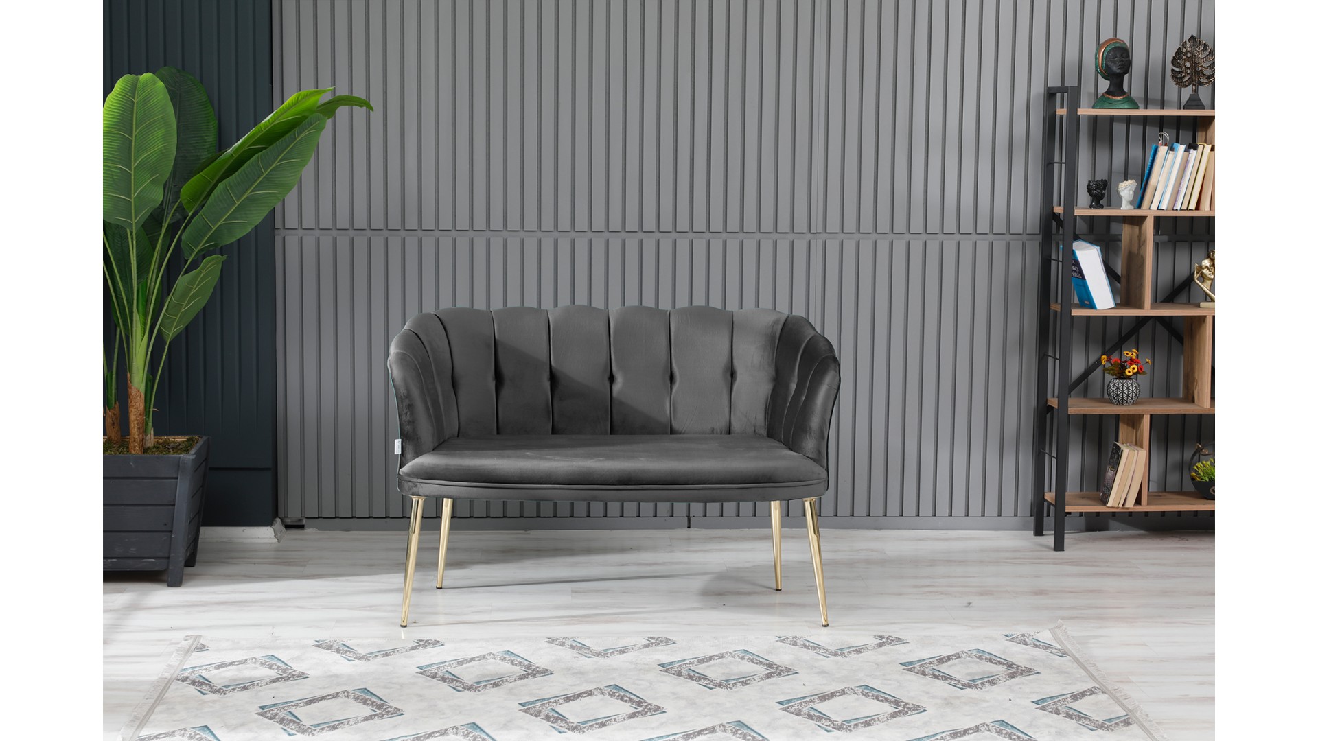 Papatya Çay Seti Koltuk Takımı Babyface Kumaş Gold Kaplama Metal Ayak Kahve