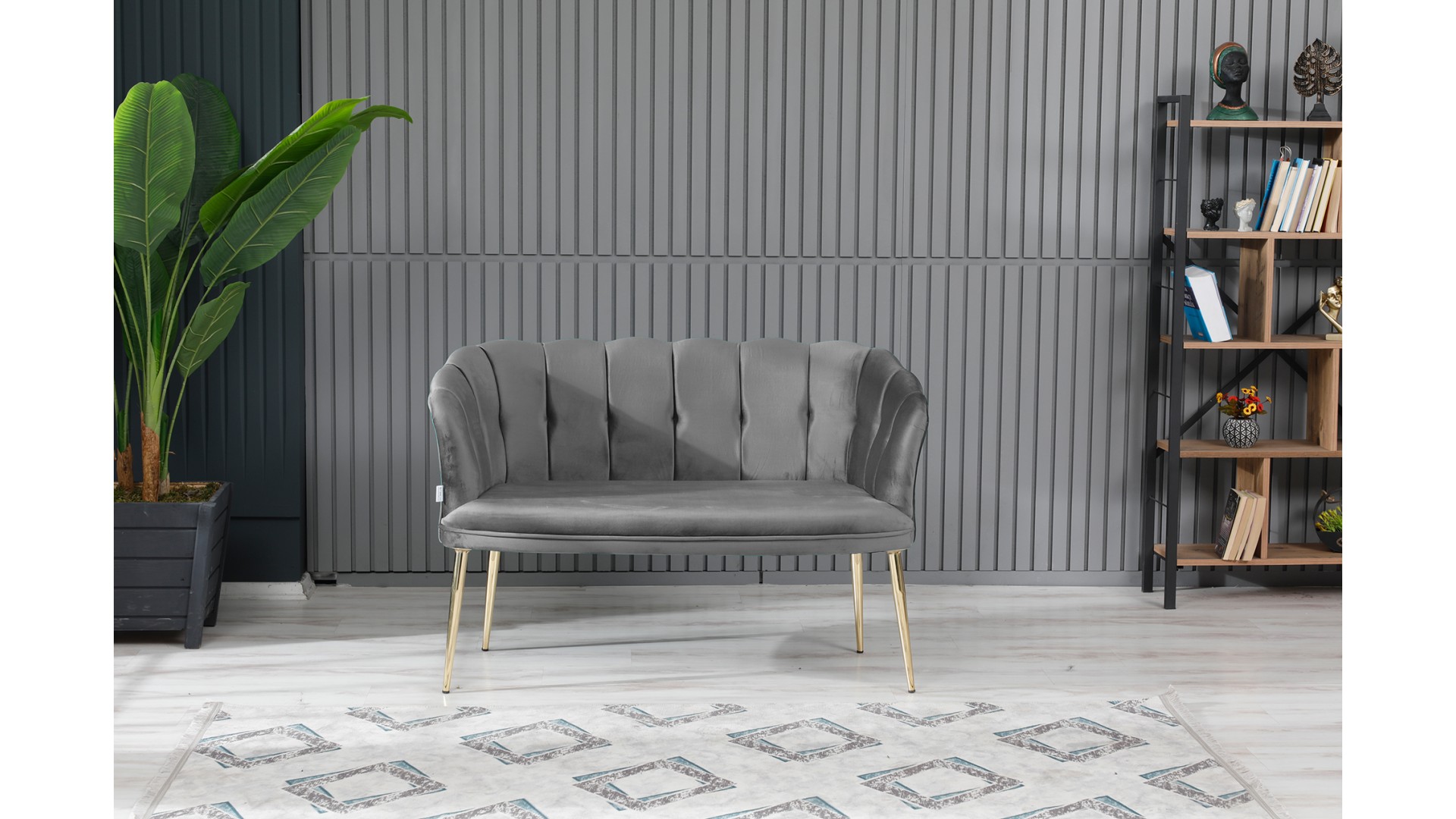 Papatya Çay Seti Koltuk Takımı Babyface Kumaş Gold Kaplama Metal Ayak Füme