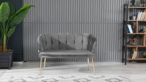 Papatya Çay Seti Koltuk Takımı Babyface Kumaş Gold Kaplama Metal Ayak Füme