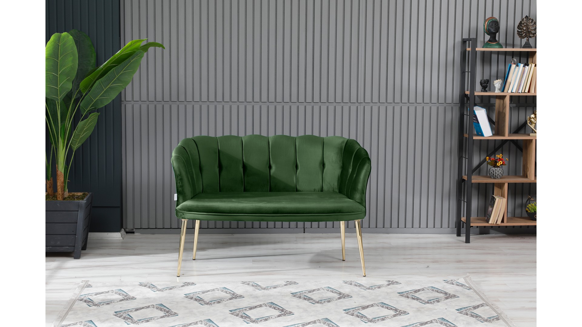 Papatya Çay Seti Koltuk Takımı Babyface Kumaş Gold Kaplama Metal Ayak Yaşil