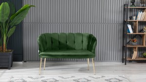 Papatya Çay Seti Koltuk Takımı Babyface Kumaş Gold Kaplama Metal Ayak Yaşil