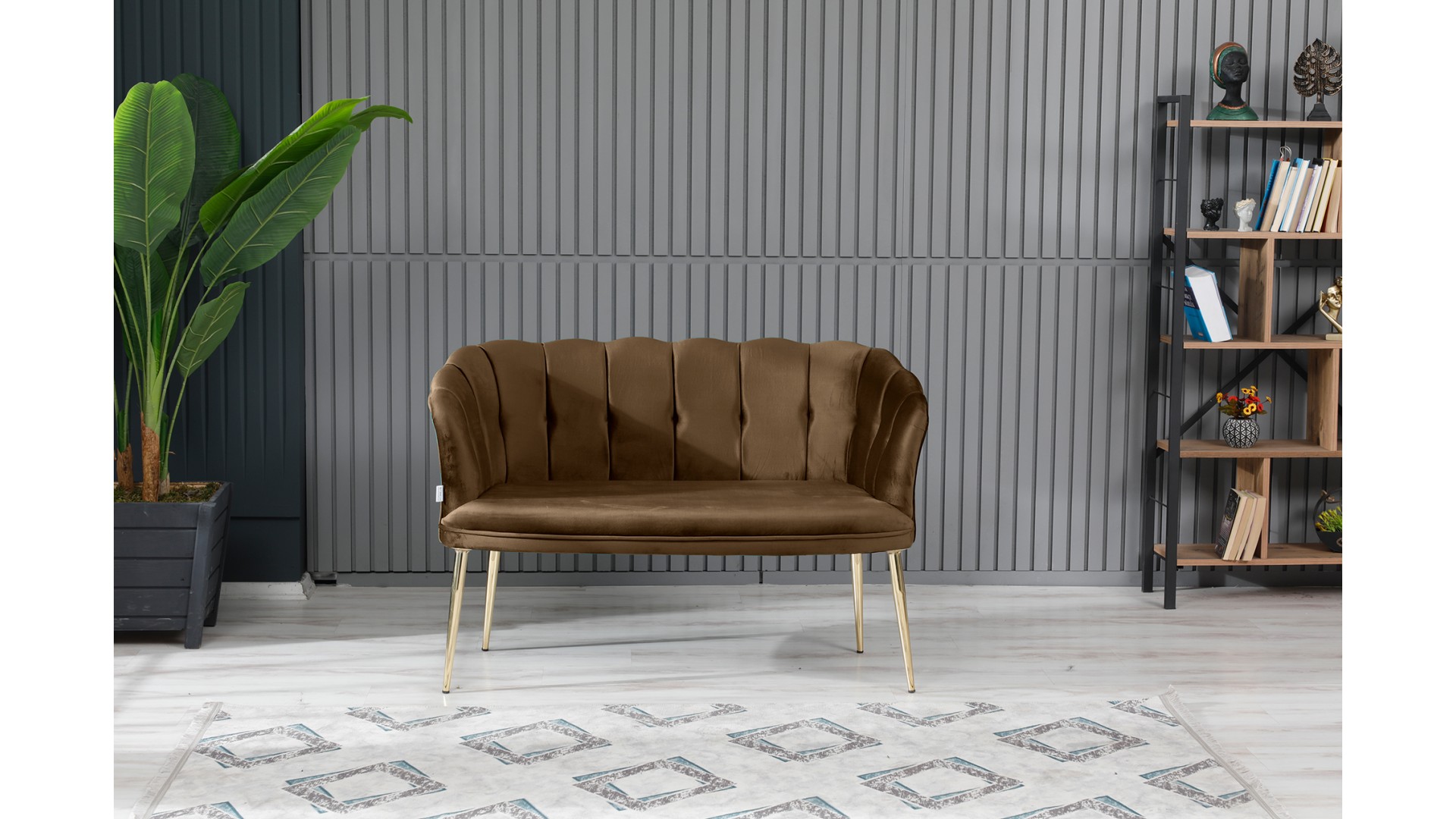 Papatya Çay Seti Koltuk Takımı Babyface Kumaş Gold Kaplama Metal Ayak Kahve