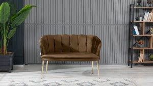 Papatya Çay Seti Koltuk Takımı Babyface Kumaş Gold Kaplama Metal Ayak Kahve