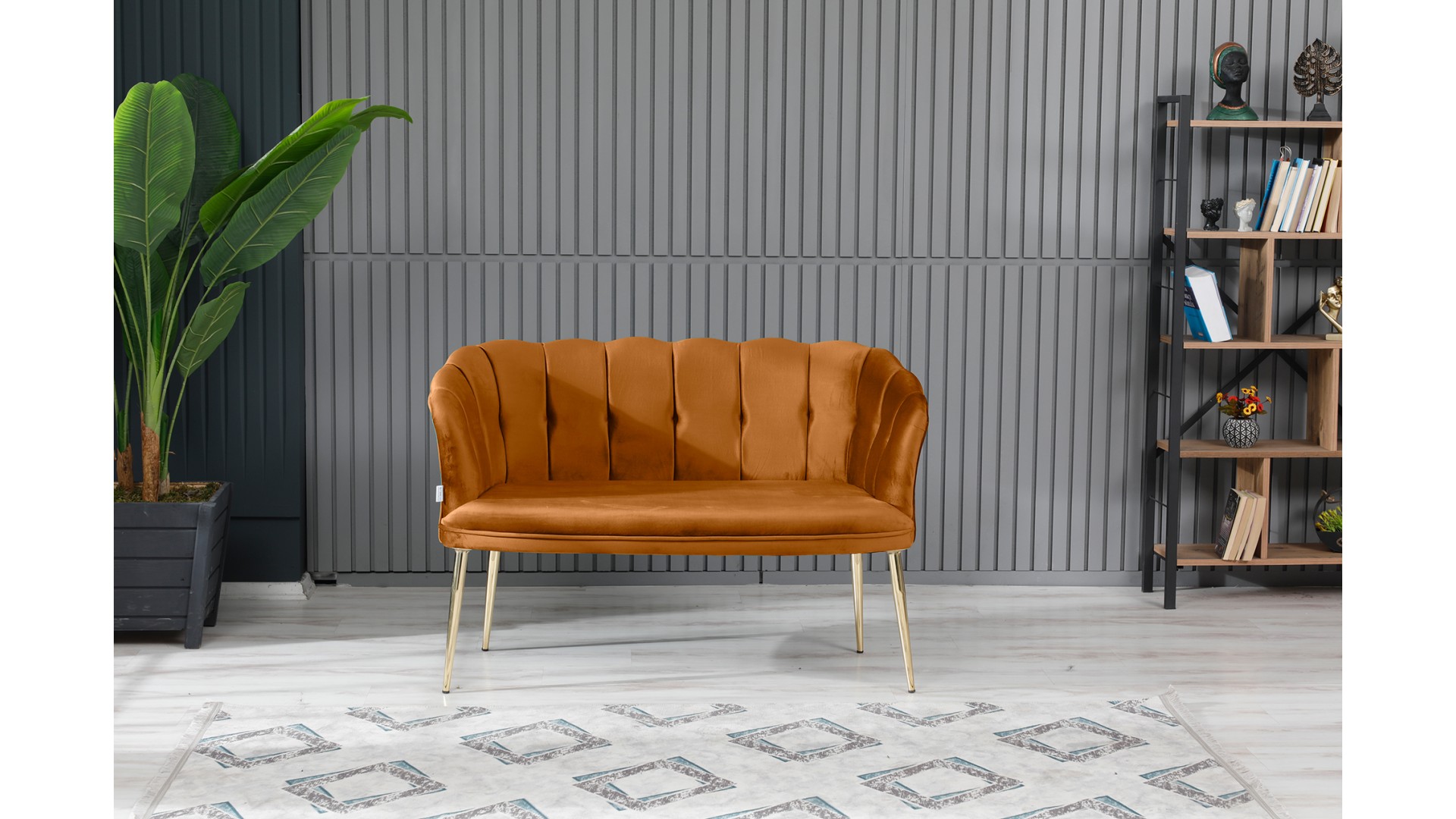 Papatya Çay Seti Koltuk Takımı Babyface Kumaş Gold Kaplama Metal Ayak Kiremit