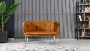 Papatya Çay Seti Koltuk Takımı Babyface Kumaş Gold Kaplama Metal Ayak Kiremit