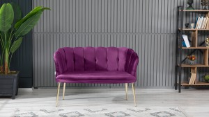 Papatya Çay Seti Koltuk Takımı Babyface Kumaş Gold Kaplama Metal Ayak Mürdüm