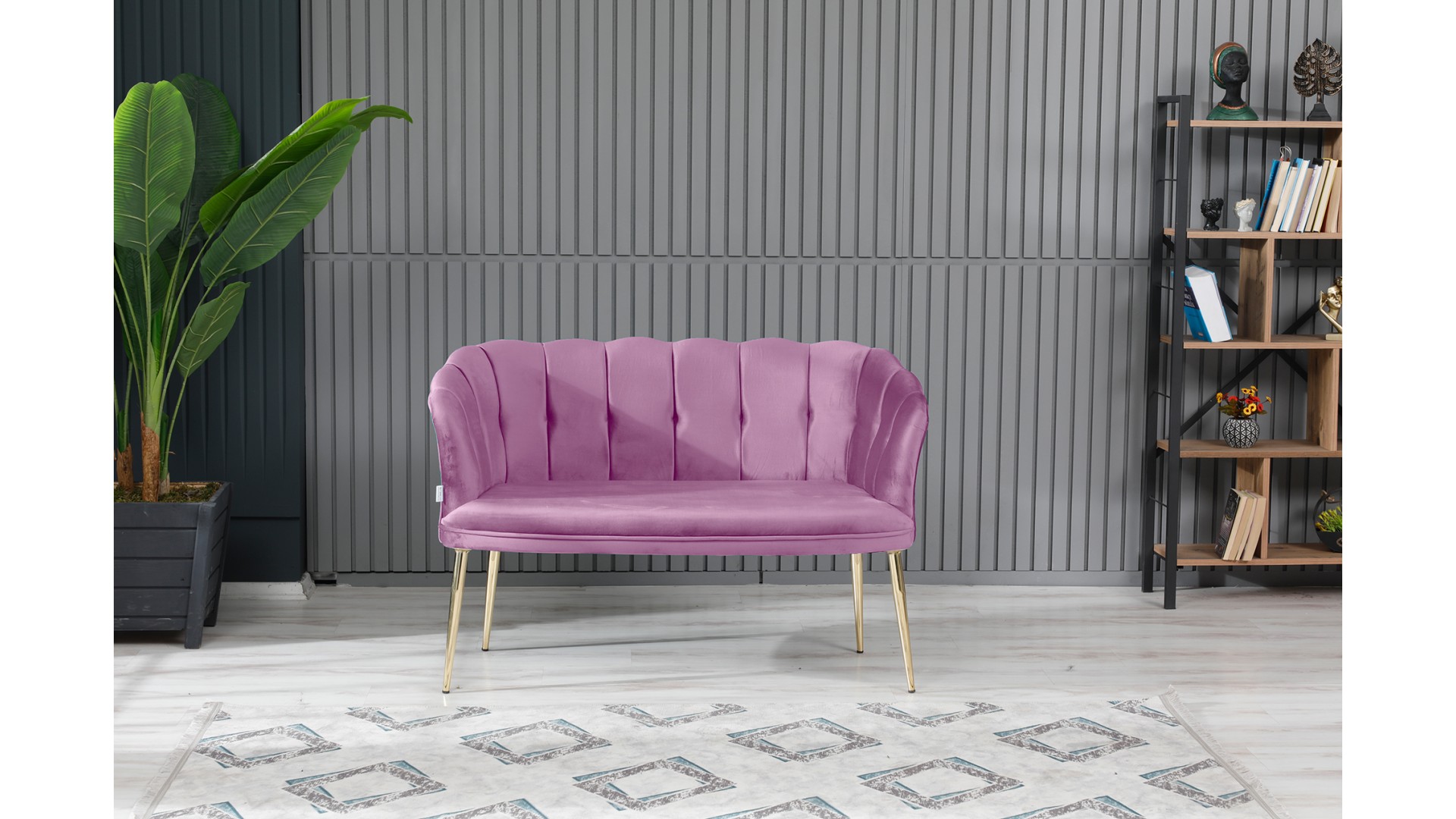 Papatya Çay Seti Koltuk Takımı Babyface Kumaş Gold Kaplama Metal Ayak Pembe