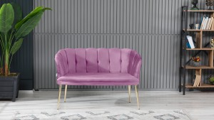 Papatya Çay Seti Koltuk Takımı Babyface Kumaş Gold Kaplama Metal Ayak Pembe