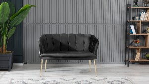 Papatya Çay Seti Koltuk Takımı Babyface Kumaş Gold Kaplama Metal Ayak Siyah