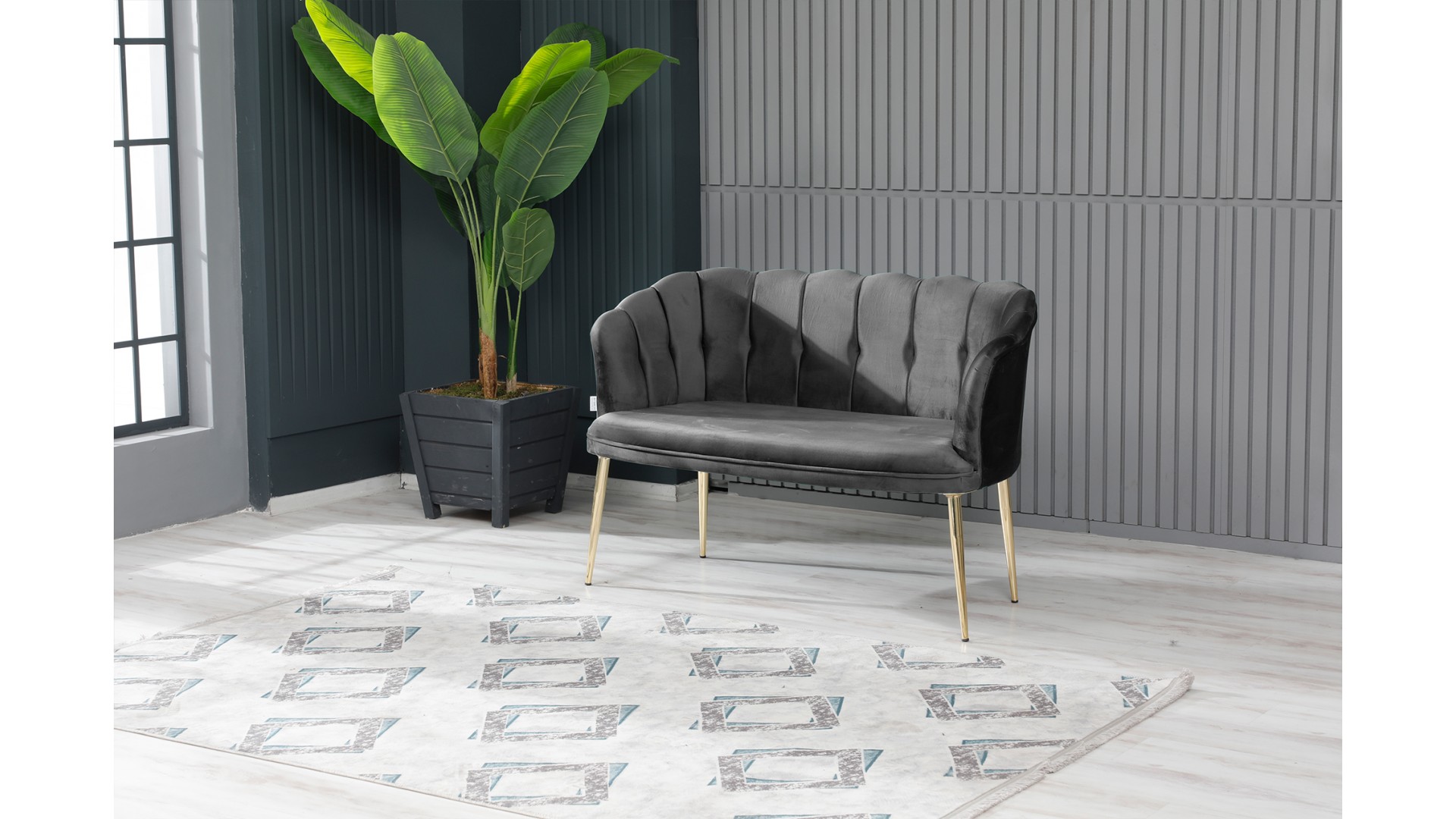 Papatya Çay Seti Koltuk Takımı Babyface Kumaş Gold Kaplama Metal Ayak Kahve