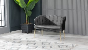 Papatya Çay Seti Koltuk Takımı Babyface Kumaş Gold Kaplama Metal Ayak Kahve