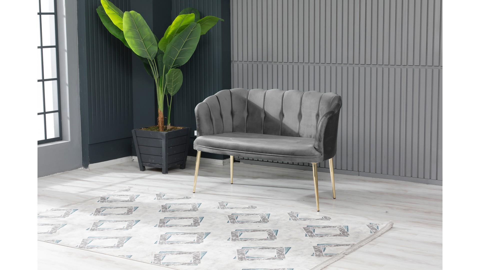 Papatya Çay Seti Koltuk Takımı Babyface Kumaş Gold Kaplama Metal Ayak Füme