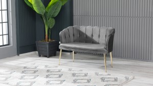 Papatya Çay Seti Koltuk Takımı Babyface Kumaş Gold Kaplama Metal Ayak Füme