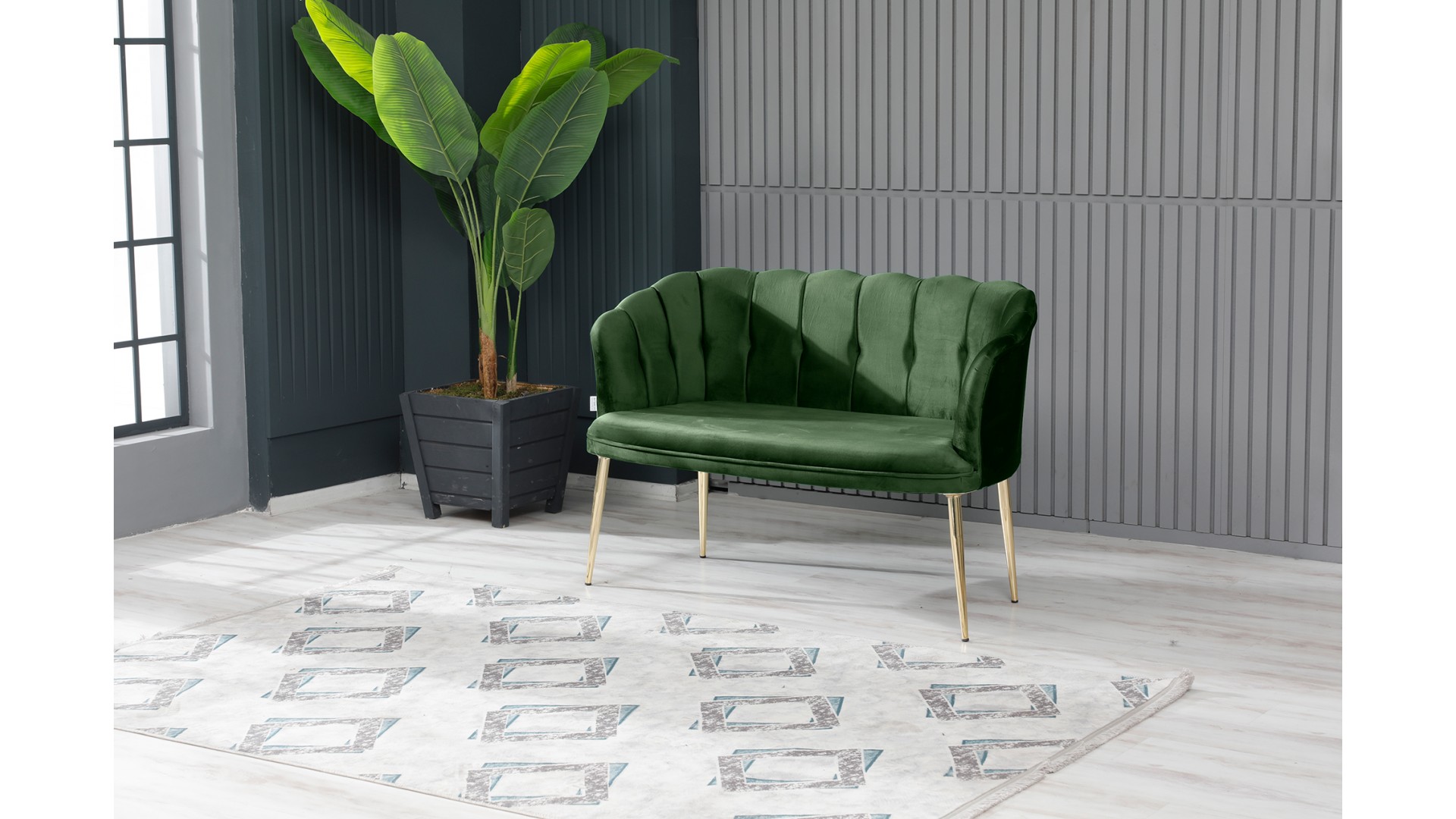 Papatya Çay Seti Koltuk Takımı Babyface Kumaş Gold Kaplama Metal Ayak Yaşil