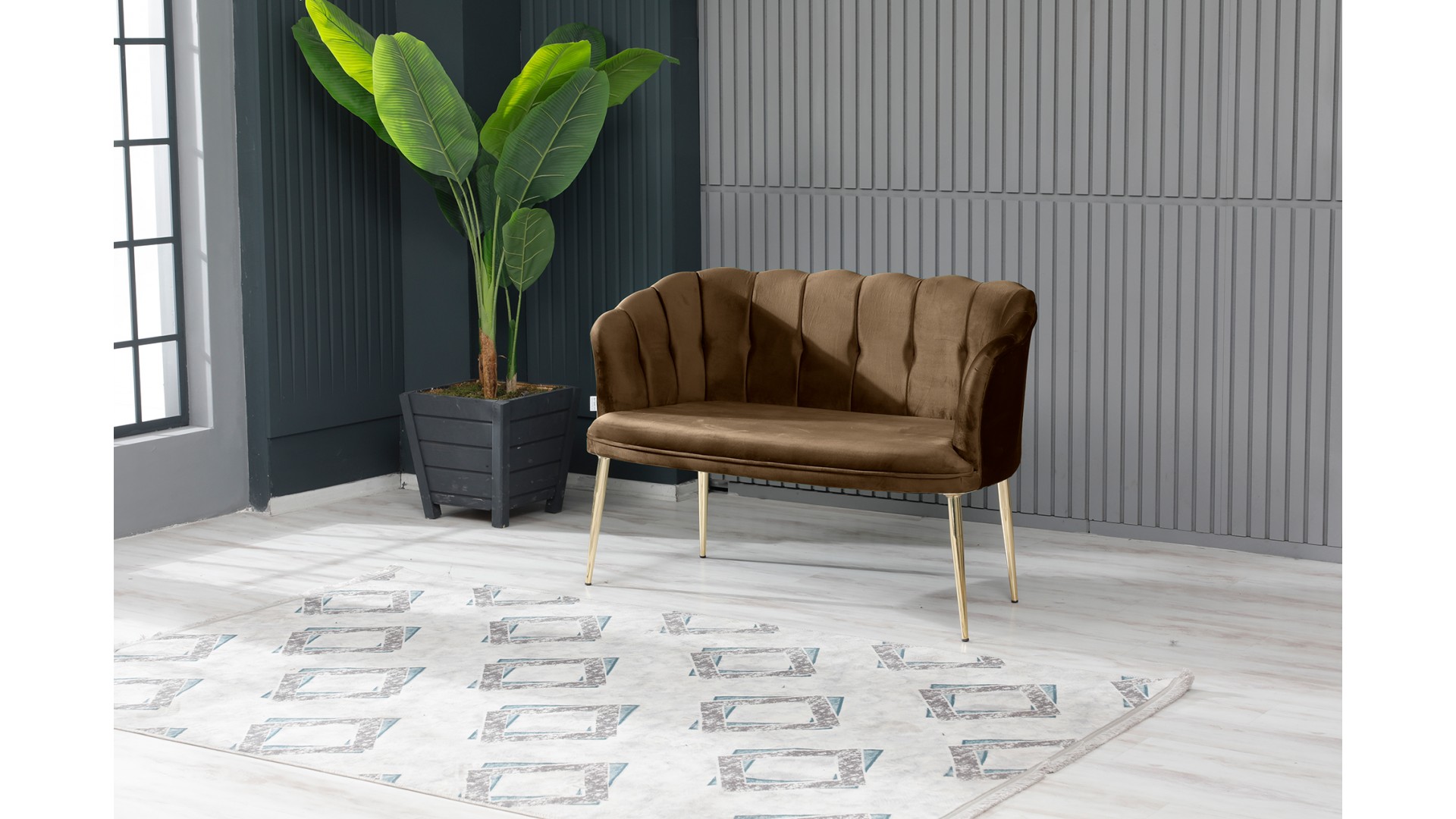 Papatya Çay Seti Koltuk Takımı Babyface Kumaş Gold Kaplama Metal Ayak Kahve