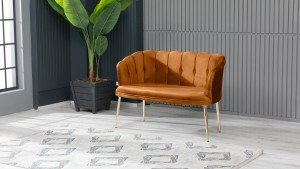 Papatya Çay Seti Koltuk Takımı Babyface Kumaş Gold Kaplama Metal Ayak Kiremit