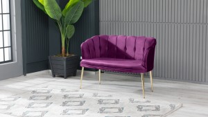 Papatya Çay Seti Koltuk Takımı Babyface Kumaş Gold Kaplama Metal Ayak Mürdüm