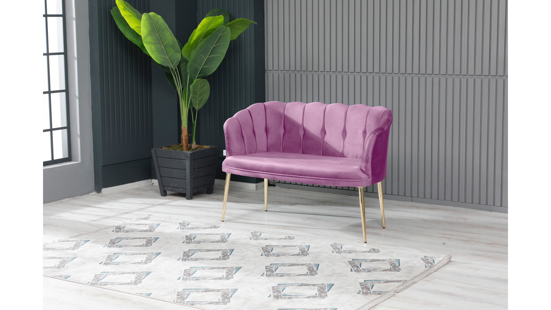 Papatya Çay Seti Koltuk Takımı Babyface Kumaş Gold Kaplama Metal Ayak Pembe